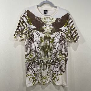 Y2K Max Muscle Fight Gear Graphic Eagle Skull T-Shirt Grunge Skater Streetwear L